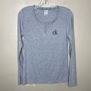 CALVIN KLEIN Sleepwear Ribbed Snap Henley Popover Shirt Gray Casual Lounge Med